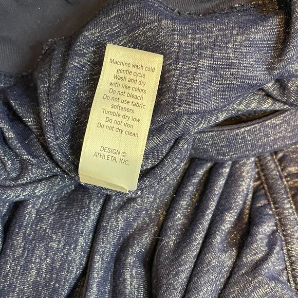 Athleta Odyssey Twisted Ruched mini skirt space dye metallic blue Stretch Knit L - Picture 11 of 13